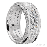 10 mm wide/High Bevel/14K White Gold band with a Bevel Eternity arrangement of 01 carat Round Diamond stones in a Bead setting and featuring a a 3 Row Eternity arrangement of 03 carat Round Diamond stones in a Bead Channel setting