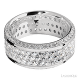 10 mm wide/High Bevel/14K White Gold band with a Bevel Eternity arrangement of 01 carat Round Diamond stones in a Bead setting and featuring a a 3 Row Eternity arrangement of 03 carat Round Diamond stones in a Bead Channel setting