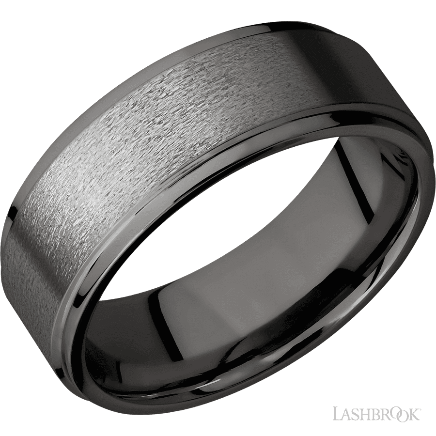 8 mm wide Flat Grooved Edges Tantalum Noir band