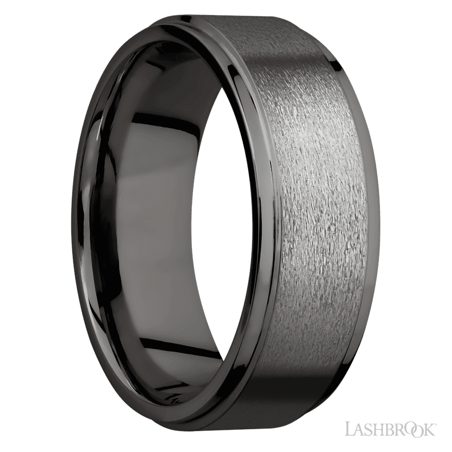 8 mm wide Flat Grooved Edges Tantalum Noir band