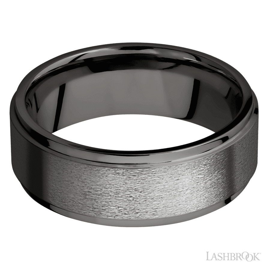 8 mm wide Flat Grooved Edges Tantalum Noir band