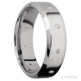 7 mm wide/High Bevel/14K White Gold band with a 9X Even arrangement of 03 carat Round Diamond stones in a Flush setting