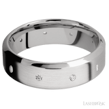 7 mm wide/High Bevel/14K White Gold band with a 9X Even arrangement of 03 carat Round Diamond stones in a Flush setting