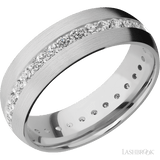 7 mm wide/Domed/14K White Gold band with an Eternity arrangement of 03 carat Round Diamond stones in a Bead Channel setting