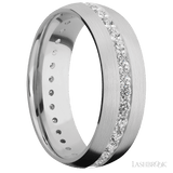 7 mm wide/Domed/14K White Gold band with an Eternity arrangement of 03 carat Round Diamond stones in a Bead Channel setting