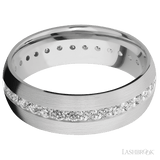 7 mm wide/Domed/14K White Gold band with an Eternity arrangement of 03 carat Round Diamond stones in a Bead Channel setting