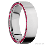 7 mm wide/Flat/14K White Gold band with a Side Eternity arrangement of 01 carat Round Ruby stones in a Bead Channel setting