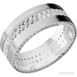 8 mm wide/Flat/14K White Gold band with a Side Eternity arrangement of 01 carat Round Diamond stones in a Bead Channel setting and featuring a a 2 Row Eternity arrangement of 015 carat Round Diamond stones in a Bead Channel setting