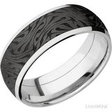 8 mm wide/Domed/Cobalt Chrome band with one 6 mm Centered inlay of Zirconium with a laser carved Escher 1 pattern