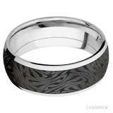 8 mm wide/Domed/Cobalt Chrome band with one 6 mm Centered inlay of Zirconium with a laser carved Escher 1 pattern