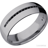 7 mm wide/Domed/Tantalum band with a Half Eternity arrangement of 015 carat Round Black Diamond stones in a Channel setting