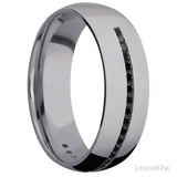 7 mm wide/Domed/Tantalum band with a Half Eternity arrangement of 015 carat Round Black Diamond stones in a Channel setting