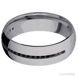 7 mm wide/Domed/Tantalum band with a Half Eternity arrangement of 015 carat Round Black Diamond stones in a Channel setting