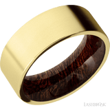 8 mm wide Flat 14K Yellow Gold band featuring a Sapele sleeve