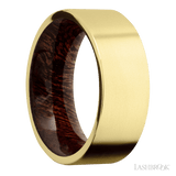 8 mm wide Flat 14K Yellow Gold band featuring a Sapele sleeve