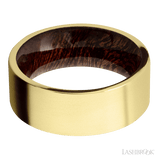 8 mm wide Flat 14K Yellow Gold band featuring a Sapele sleeve
