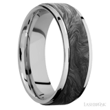 7 mm wide/Flat Grooved Edges/Cobalt Chrome band with one 5 mm Raised Centered inlay of Forged Carbon Fiber