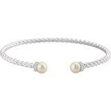 14K White Cultured Freshwater Pearl & 1/10 CTW Natural Diamond Cuff 7" Bracelet