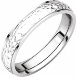 14K White Half Round Edge Band with Hammered