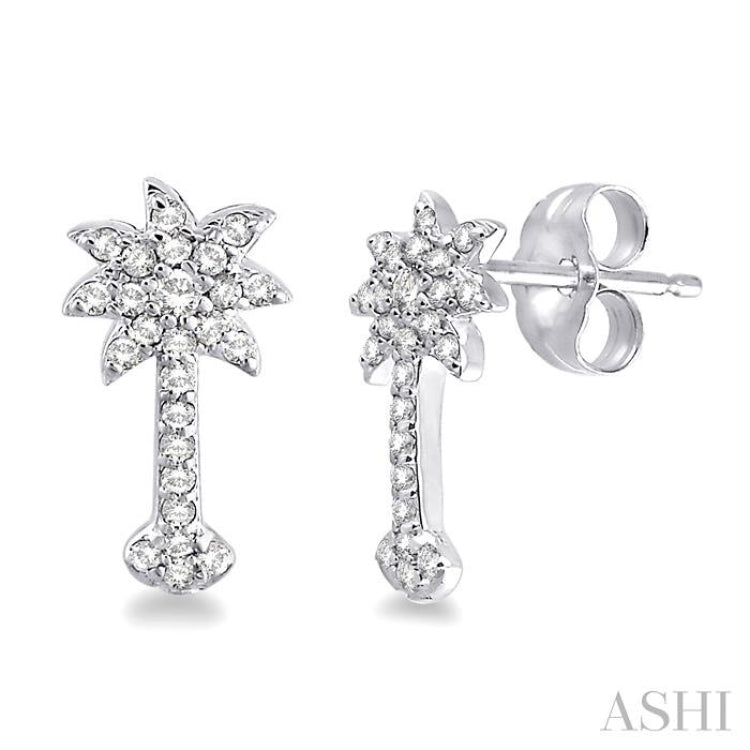 1/4 ctw Round Cut Diamond Palm Tree Earrings in 14K White Gold