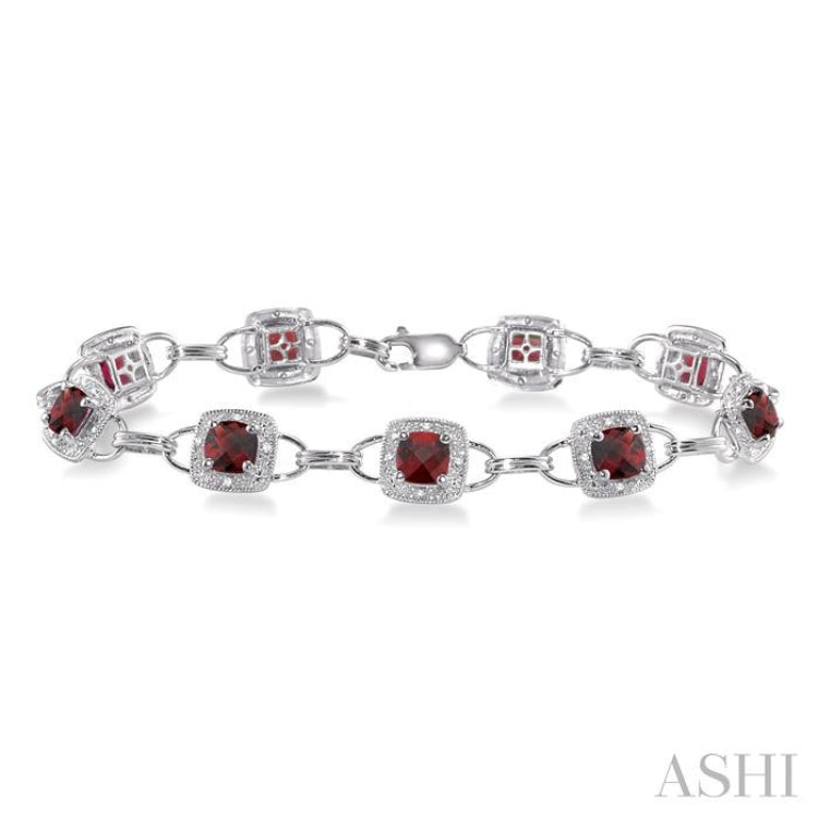 5x5MM Cushion Shape Garnet and 1/6 ctw Single Cut Diamond Bracelet in 10K White Gold