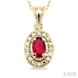 5x3 MM Oval Shape Ruby and 1/20 Ctw Single Cut Diamond Pendant in 14K Yellow Gold with Chain