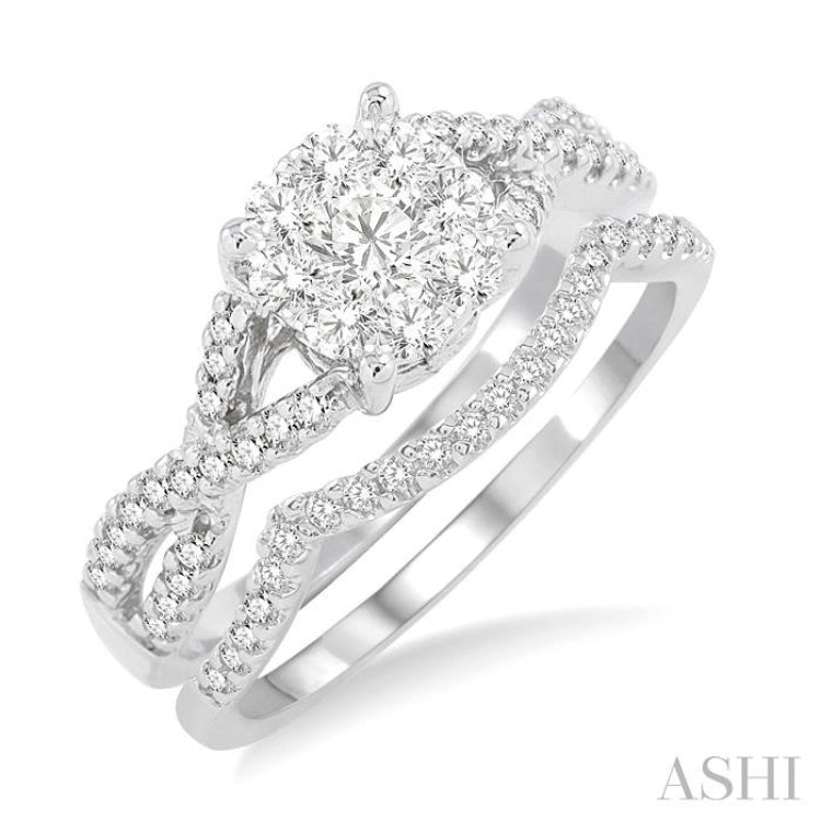 1/2 ctw Diamond Wedding Set with 1/3 ctw Lovebright Engagement Ring and 1/10 ctw Wedding Band in 14K White Gold