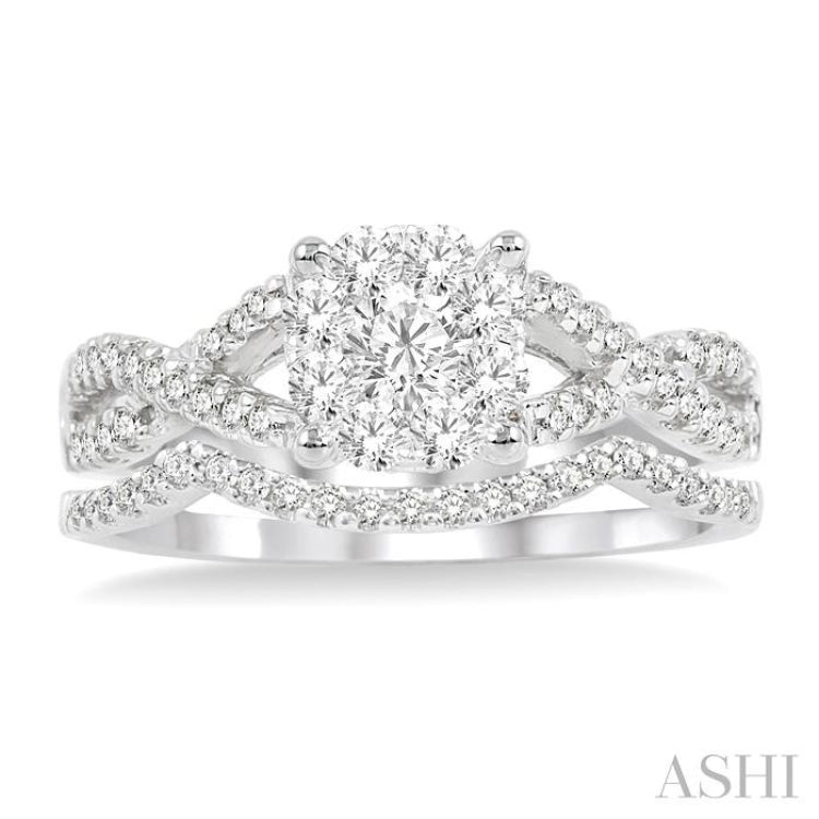1/2 ctw Diamond Wedding Set with 1/3 ctw Lovebright Engagement Ring and 1/10 ctw Wedding Band in 14K White Gold