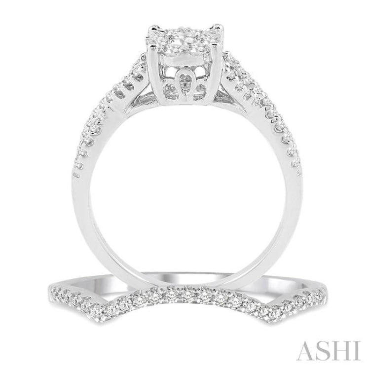 1/2 ctw Diamond Wedding Set with 1/3 ctw Lovebright Engagement Ring and 1/10 ctw Wedding Band in 14K White Gold