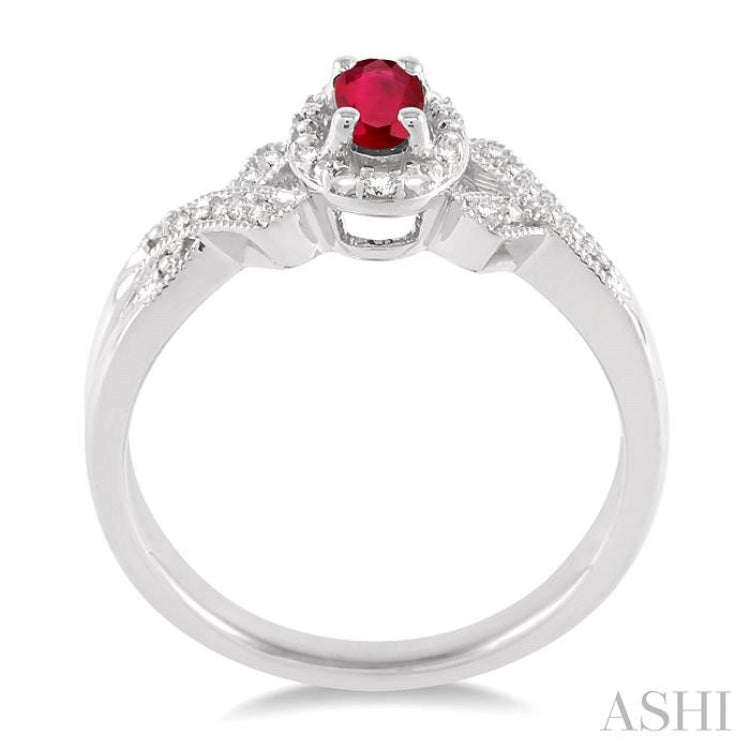 5x3 mm Oval Cut Ruby and 1/50 Ctw Single Cut Diamond Ring in Sterling Silver