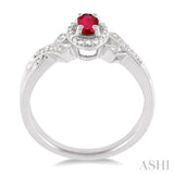 5x3 mm Oval Cut Ruby and 1/50 Ctw Single Cut Diamond Ring in Sterling Silver