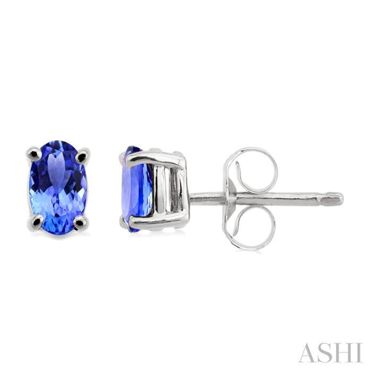 5x3 MM Oval Cut Tanzanite Stud Earrings in 14K White Gold