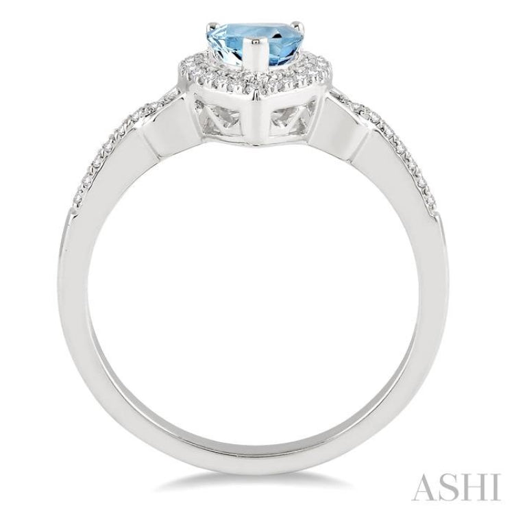 7x5 MM Pear Shape Aquamarine and 1/6 Ctw Round Cut Diamond Ring in 10K White Gold