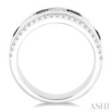 3x3 MM Princess Cut Sapphire and 3/8 Ctw Round Cut Diamond Ring in 14K White Gold