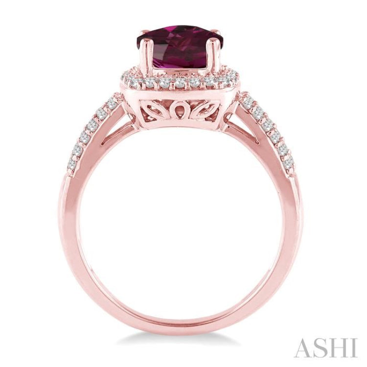 7x7 MM Cushion Shape Rhodolite Garnet and 1/3 Ctw Round Cut Diamond Ring in 14K Rose Gold