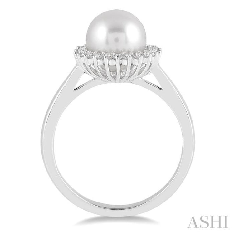8x8 MM Cultured Pearl and 1/5 Ctw Round Cut Diamond Ring in 14K White Gold