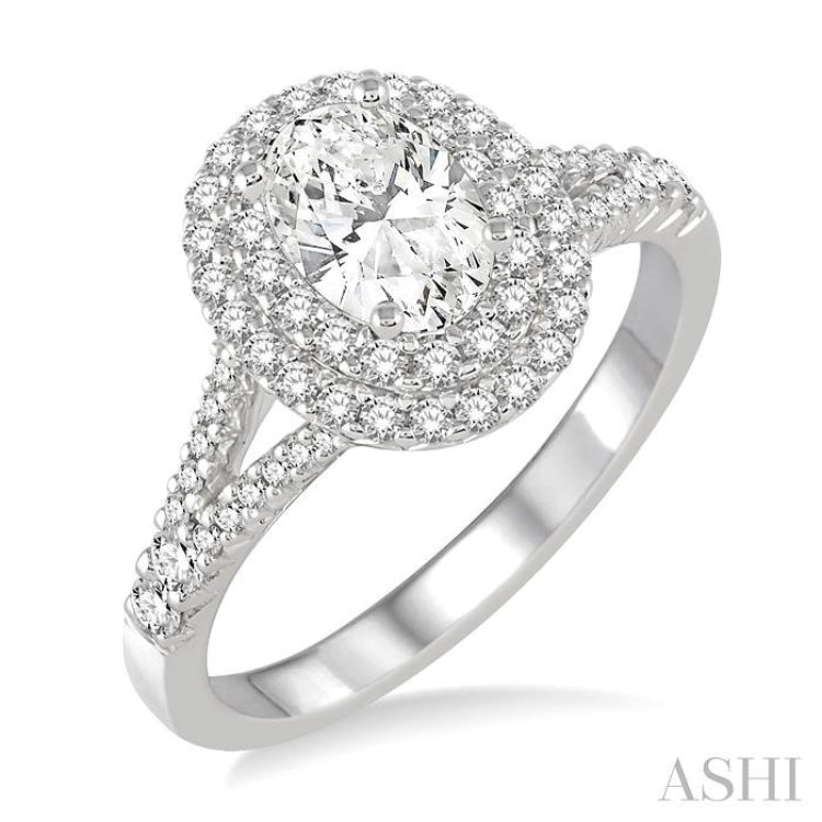 1 ctw Diamond Engagement Ring with 1/2 ct Oval Cut Center Stone in 14K White Gold