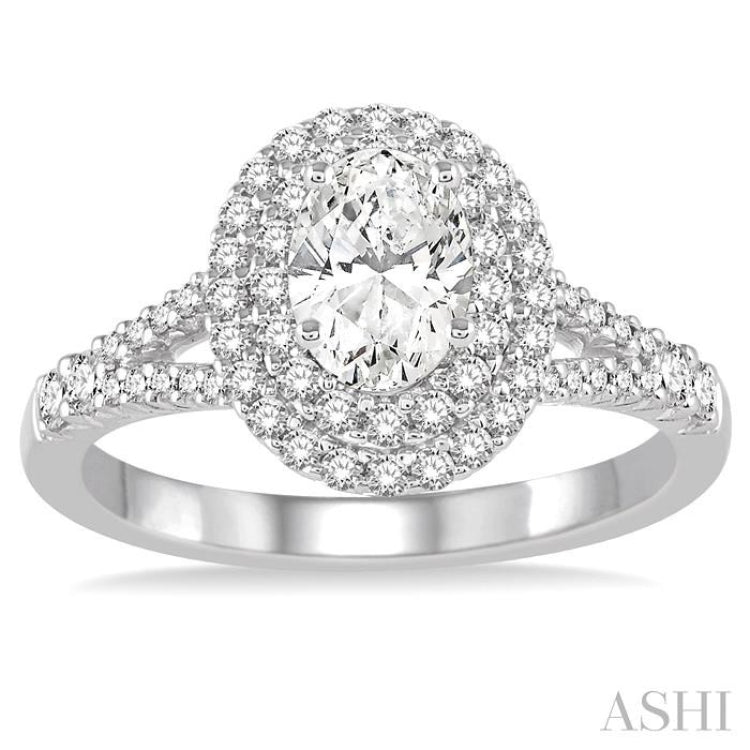 1 ctw Diamond Engagement Ring with 1/2 ct Oval Cut Center Stone in 14K White Gold