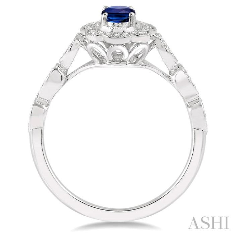 1/6 Ctw Oval Shape 6x4mm Sapphire & Round Cut Diamond Precious Ring in 10K White Gold