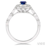 1/6 Ctw Oval Shape 6x4mm Sapphire & Round Cut Diamond Precious Ring in 10K White Gold