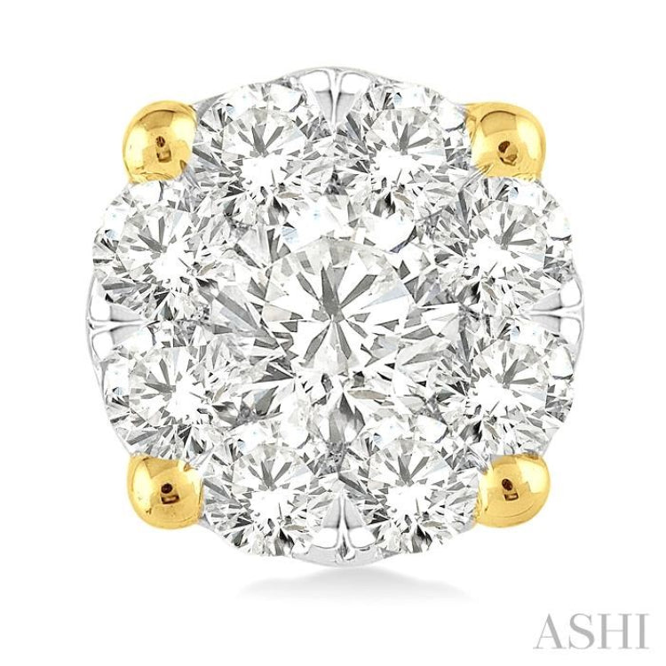 1 ctw Lovebright Round Cut Diamond Stud Earrings in 14K Yellow and White Gold