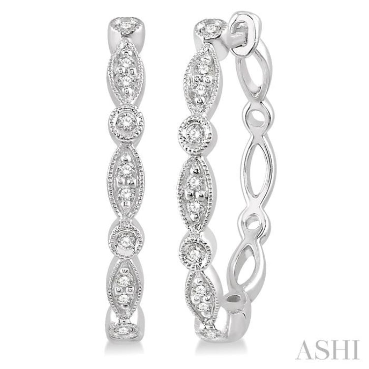 1/6 ctw Marquise & Circle Motif Round Cut Diamond Hoop Earrings in 10K White Gold