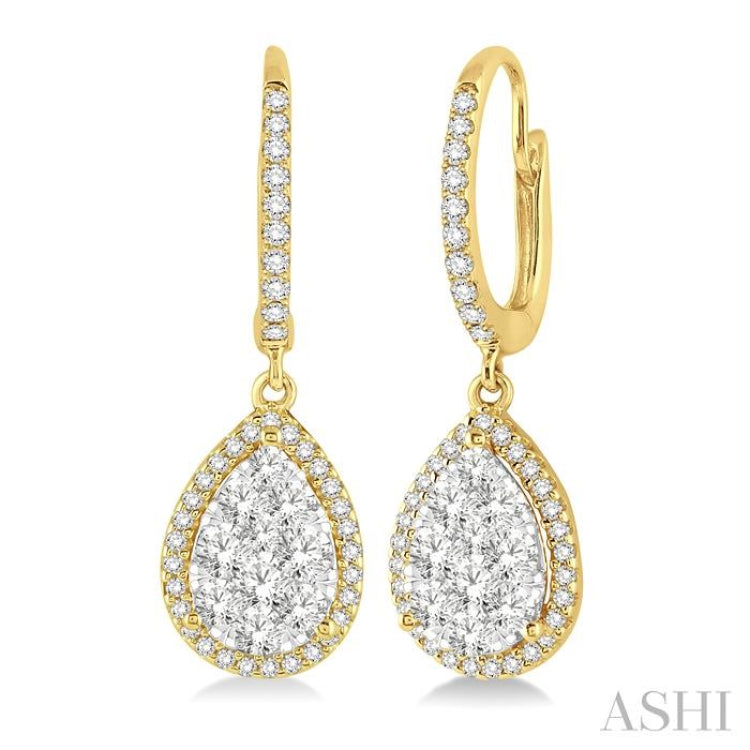 3/4 ctw Pear Shape Diamond Lovebright Earrings in 14K Yellow and White Gold