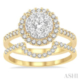 1 ctw Round Shape Diamond Lovebright Wedding Set with 3/4 ctw Engagement Ring and 1/4 ctw Wedding Band in 14K Yellow and White Gold