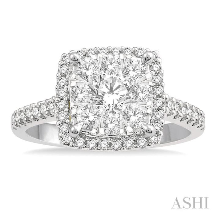 1 Ctw Round Diamond Lovebright Halo Engagement Ring in 14K White and Yellow Gold