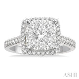 1 Ctw Round Diamond Lovebright Halo Engagement Ring in 14K White and Yellow Gold
