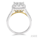 1 Ctw Round Diamond Lovebright Halo Engagement Ring in 14K White and Yellow Gold