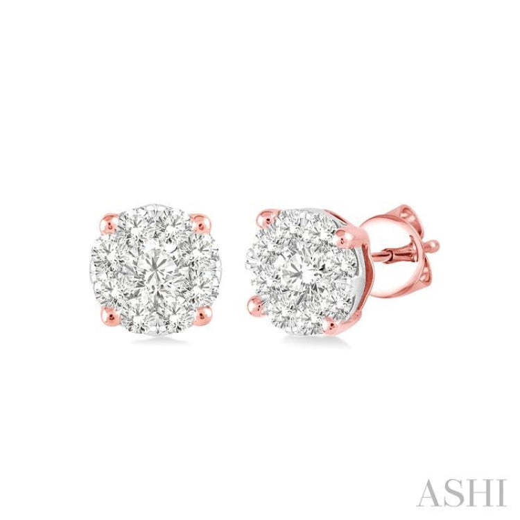 1/6 ctw Lovebright Round Cut Diamond Stud Earrings in 14K Rose Gold