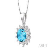 1/10 Ctw Oval Shape 8x6mm Blue Topaz & Round Cut Diamond Semi Precious Pendant in 10K White Gold