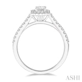 3/8 Ctw Octagon Shape Engagement Ring with 1/4 Ct Emerald Cut Center Stone in 14K White Gold